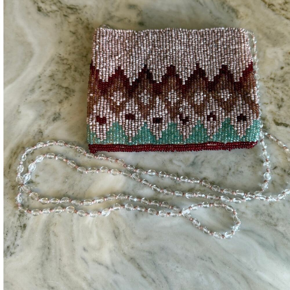 Vintage Moyna Beaded Small Bag Pink Southwest Print